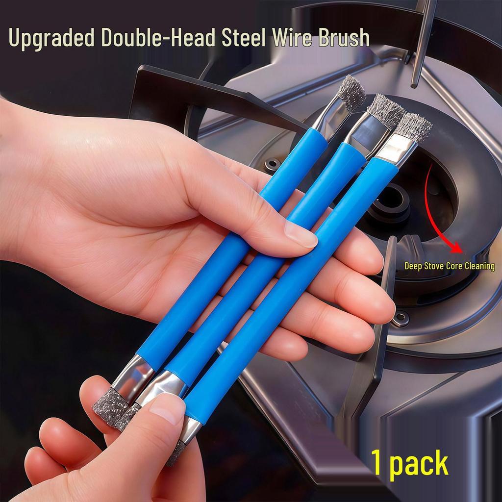 Double-Headed Wire Brush for Gas Stove Cleaning: Multi-functional Crevice and Oil Stain Remover.