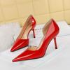 8cm Style Fashion Simple High Heels Women's Shoes Thin Heels High Heels Shallow Mouth Pointed Side Hollow Patent Leather Single Shoes Women