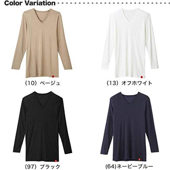 Gunze Hot Magic Inner Soft and Size L Shirt, Warm, V-Neck, 3/4 Sleeve, MH1909, Men's, Black,