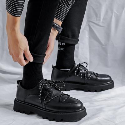 2024 Zapatos de Vestir de Cuero Casuales con Plataforma Gruesa Estilo Japonés Karajuku Coreano para Hombre