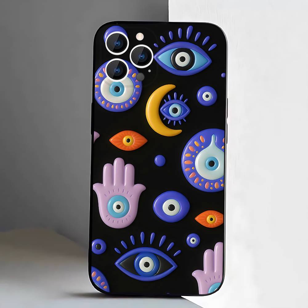 Evil Eye Lucky Eye Blue Phone Case For iPhone 17,16,15,14,13,12,Pro,Max,Plus,E,SE4,Air,Mini Black Soft Box