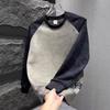 Mens Casual Color Block Pullover Sweatshirt Teenagers Loose Fit Long Sleeve Top