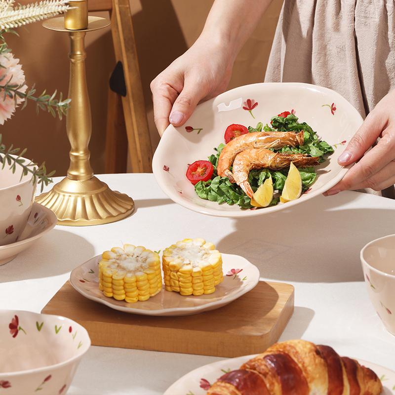 SOLECASA Ceramic Dinner Plates Soup Bowl Rice Salad Bowl Coffee Mug Floral pattern Kitchen Dinnerware Dinner Dish Microwave safe
