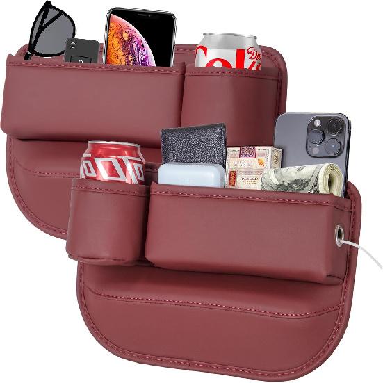 2 Packs Car Seat Gap Filler Organizer, Car Seat Organizer, Seat Gap Storage Box With Cup Holders For Drink, Car Leather Cup Holder Gap Bag Front Seat