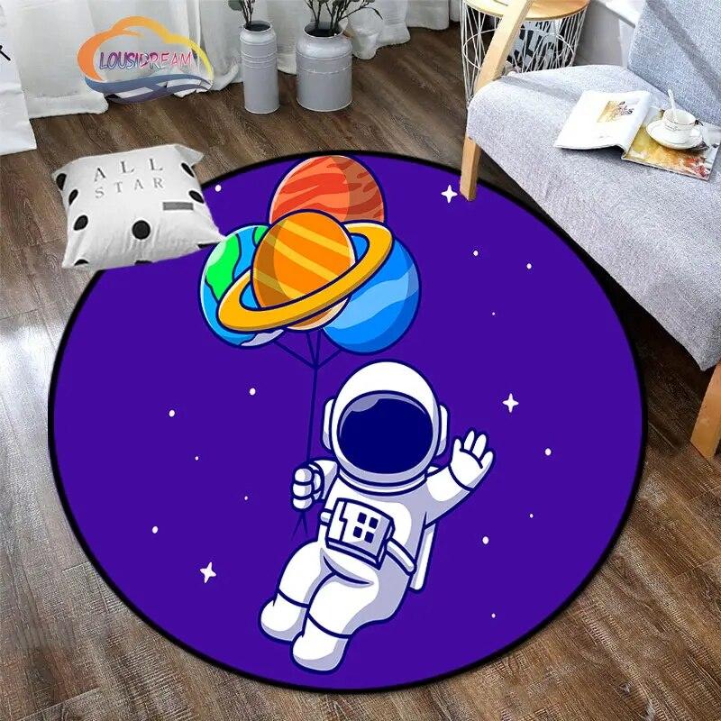 Space Universe Vector Ufo and Many Planets In Galaxy Round Bedroom Floor Mat Cosmos  solar system pattern Decoration Carpets
