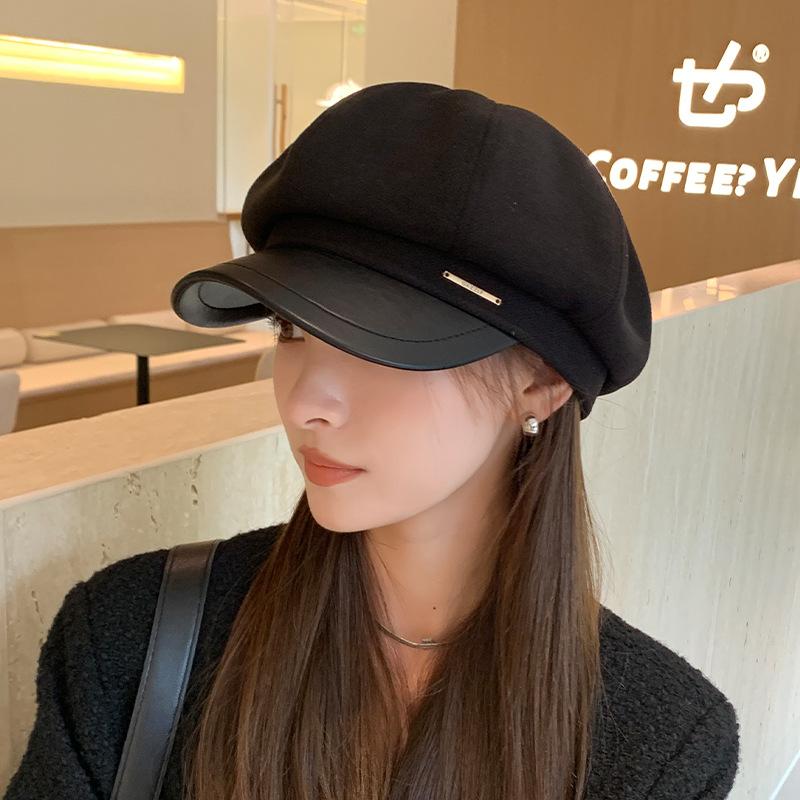 

Новый берет Универсальная маленькая шляпка, подчеркивающая лицо, для женщин Корейская повседневная шляпа художника Ретро британский стиль Восьмиугольная шляпа average size