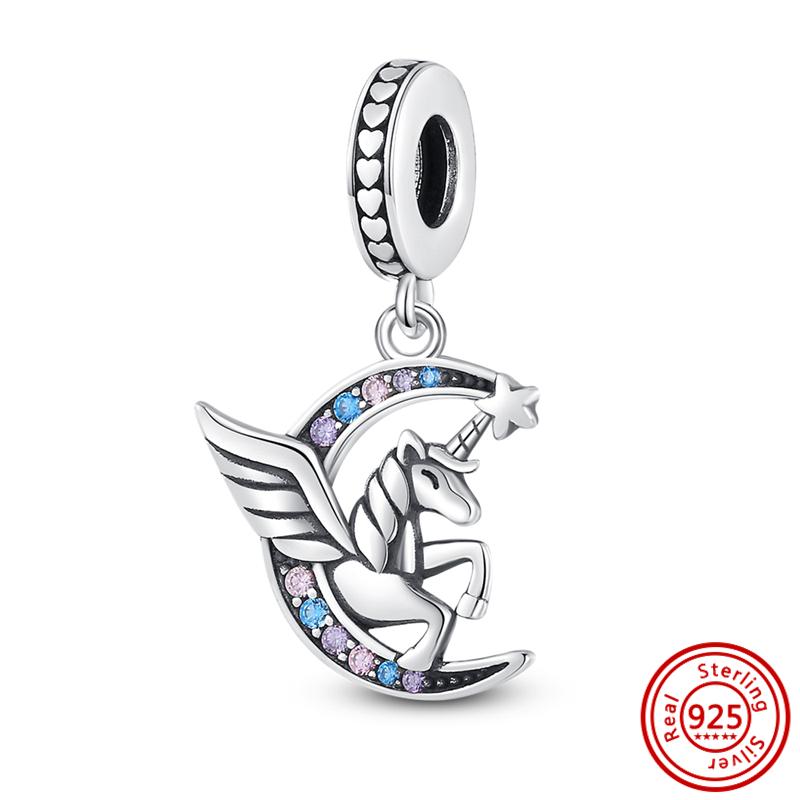 Neue 925 Sterling Silber Pfote Farbe Lächeln Fisch Einhorn Glühwürmchen Clips Anhänger Dangle Passend Original Armband DIY Schmuck