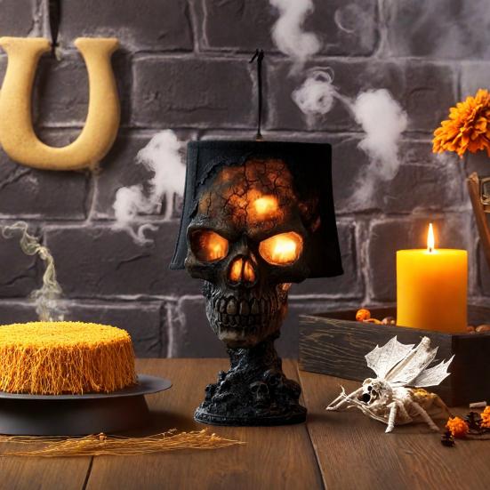 Skalle Bordlampe Gotisk Magma Skallelampe Skummel LED Menneskeskalle Bordlys for Halloweenfest Manteldekorasjon