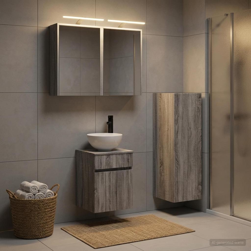 Bathroom Furniture Set 4 pcs Grey Sonoma Engineered Wood and Glass