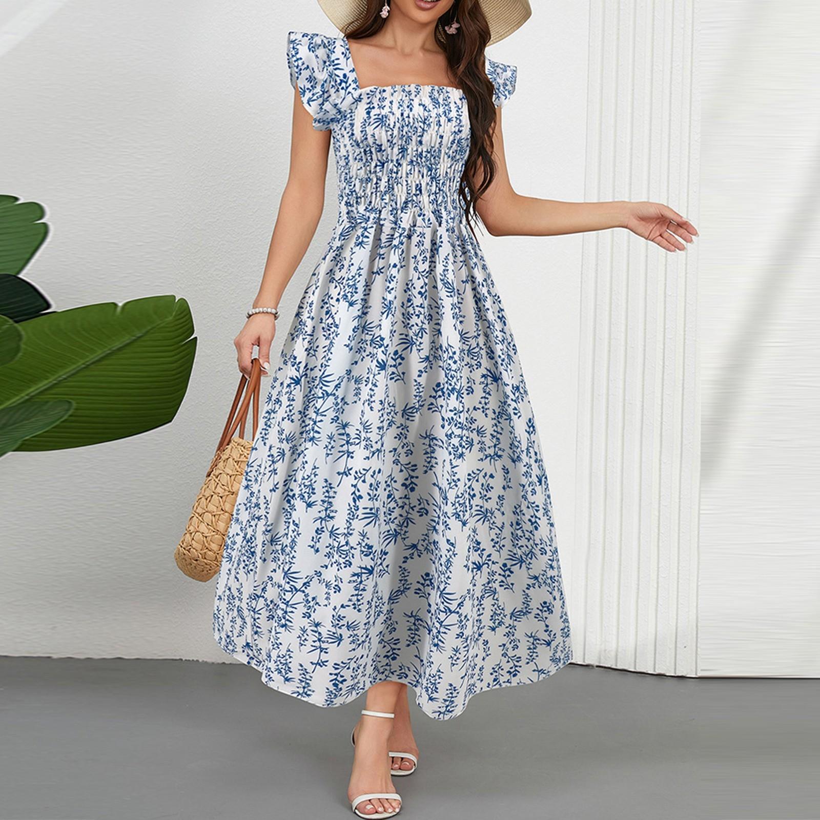 

Женский повседневный сарафан, летнее пляжное платье в стиле бохо, праздничные платья для женщин, свободные платья-майки XL небесно-голубой