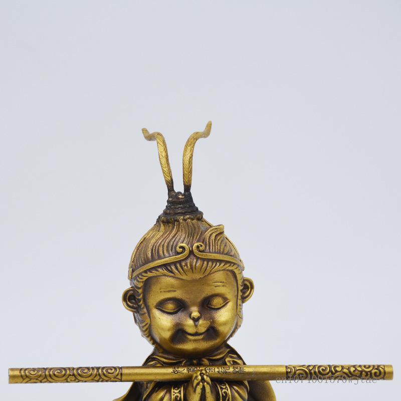 Chinese Style Sun Wukong Sculpture Ornament, Copper Ware Crafts, Monkey King Buddha Statue, Creative Home Decorations, Gift, 1Pc
