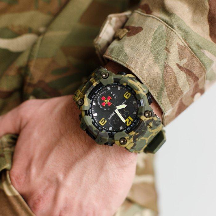 Taktische Sportuhr für Herren Besta Brave ZSU Army Green mit dem Wappen der Armee der Ukraine