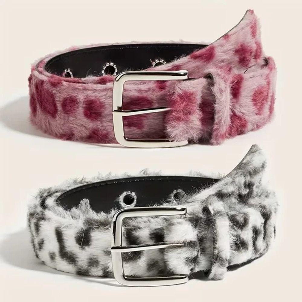 Harajuku Leopard Print Belt Korean Style Jeans Waistband Trouser Decoration  Fluffy Waist Belt