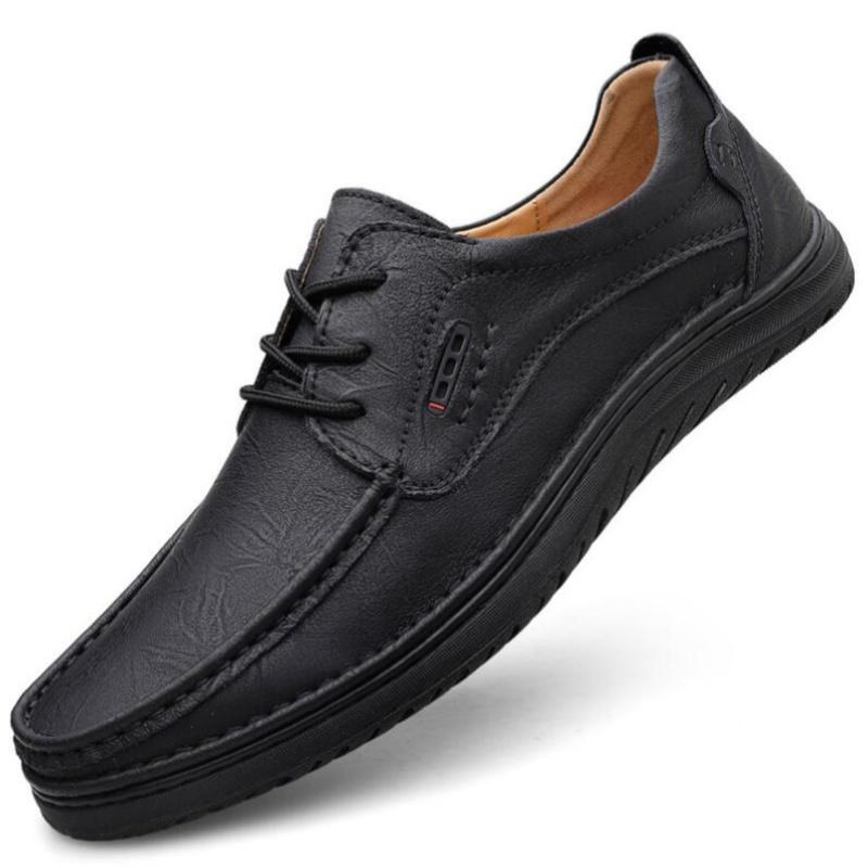 Spring Autumn two layer cowhide thick bottom breathable casual leather shoes men's Loafers classic hand-stitched men's shoes
