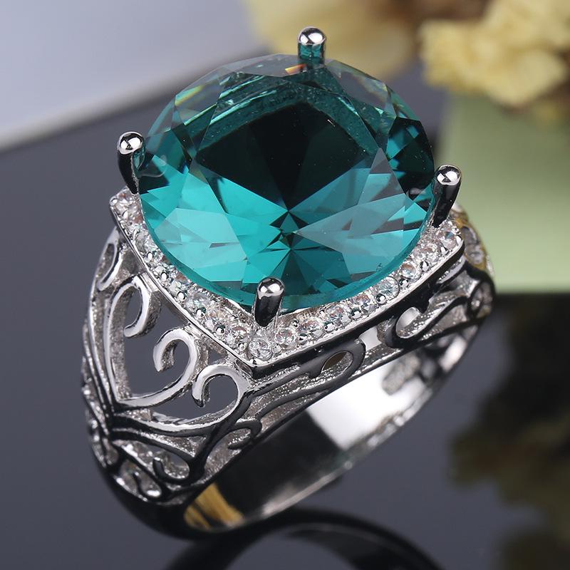 Fashion Wedding Band Green CZ Silver Color Ring Size 6 7 8 9 10 For Heart Hollowed Out Women Ring Gift Wholesale