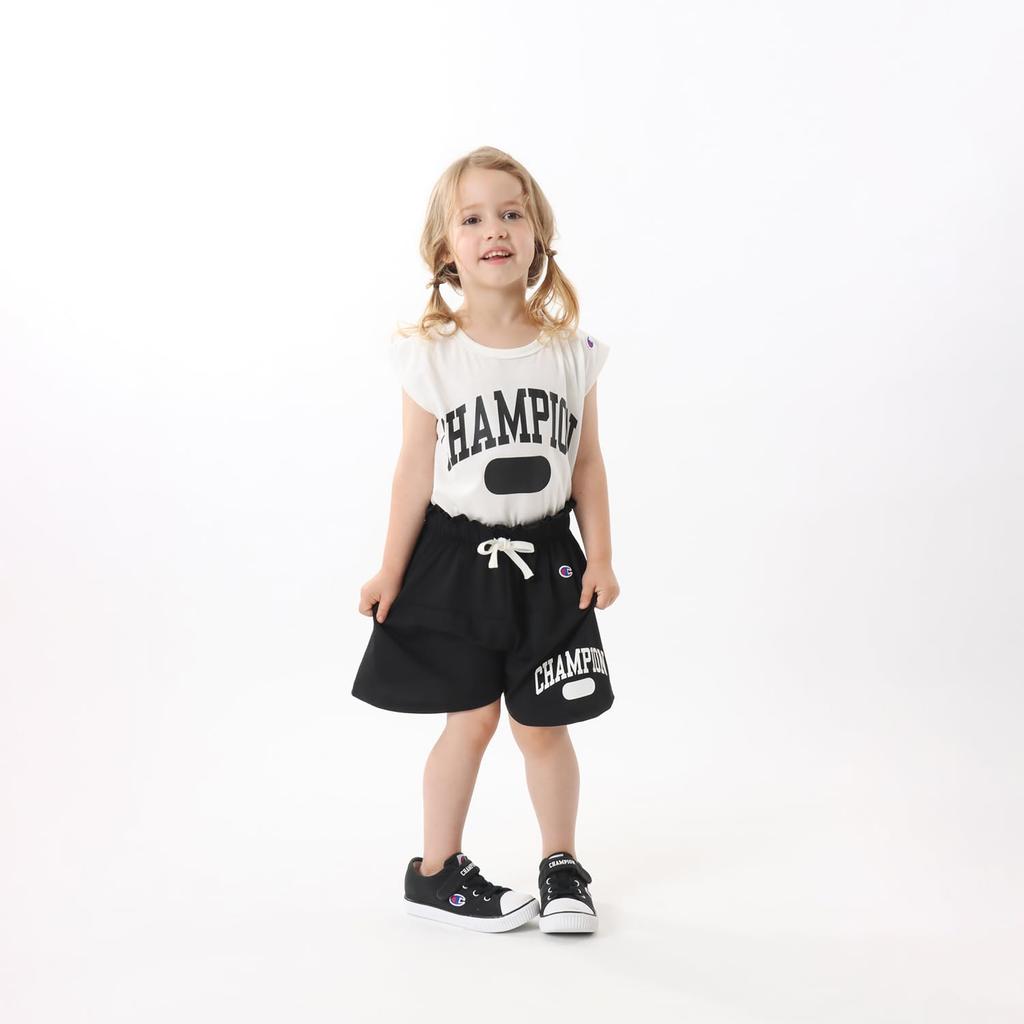 Champion Crew Neck and Shorts Binder Graphic Logo Casual Size 150 Kids' T-Shirt Set, 100% Polyester, Neck, Print, Girl's Style, Black, (CK-ZW03)