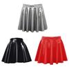 Women Mini Skirt High Waist Mirror Glossy Surface Short Skirt Faux Leather Solid Color Performance Skater Skirt