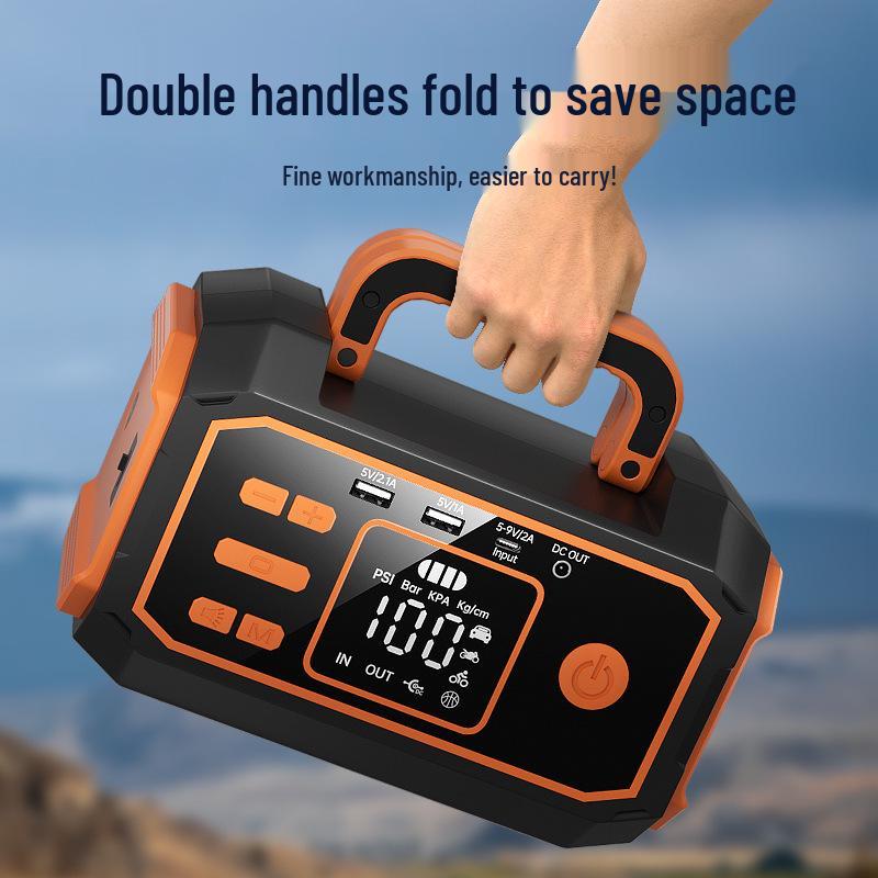 Integrated Car Tire Inflator & Jump Starter with Large Capacity
