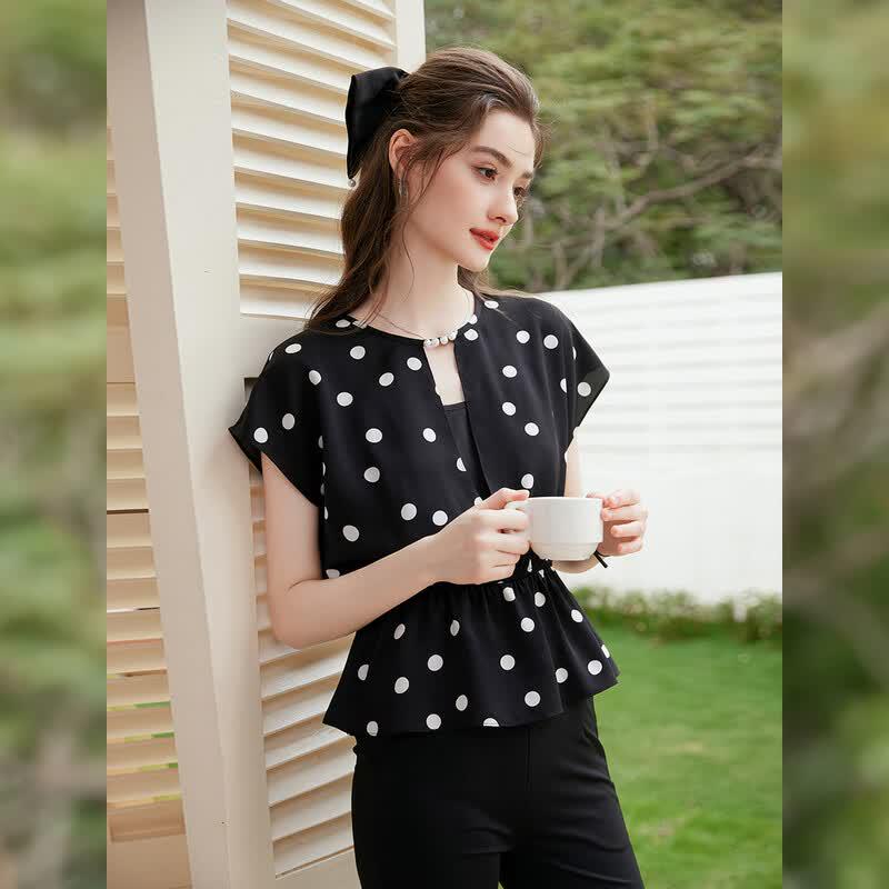 Bailuyu Retro Polka Dot Lockere Sommerbluse