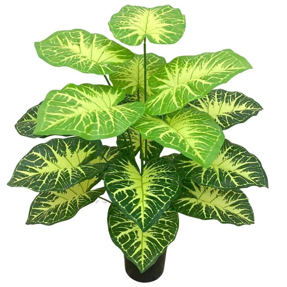 18 Leaves Artificial Tropical Taro Leaf Lifelike Green Taro Leaves  Office Desktop Decoration