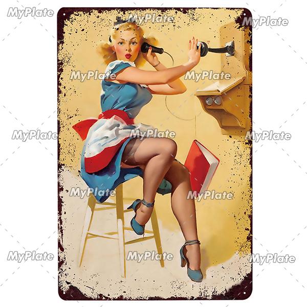 Beauty Woman Metal Sign Bar Pub Decor Plaque Metal Vintage Crafts Home Decor Painting Plaques Art Pinup Poster