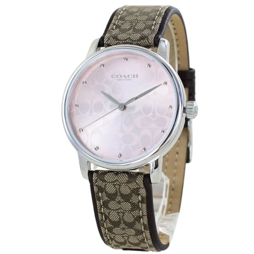 

Coach Women s Grand Analog Watch with Leather Strap, Pink and Brown Khaki, 14503404