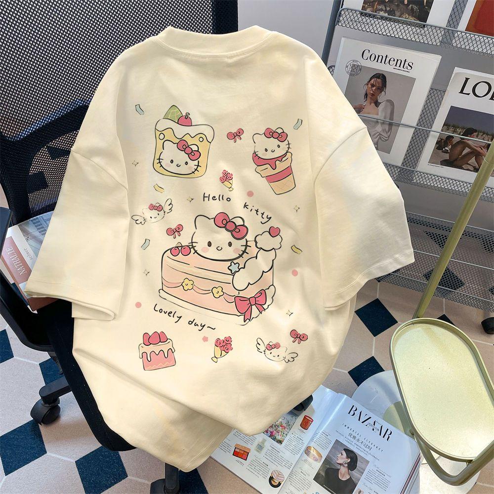 Cotton Kitty Cat Printed Casual and Fashionable Shortsleeved Top for Women Summer New Style Shortsleeved Tshirt