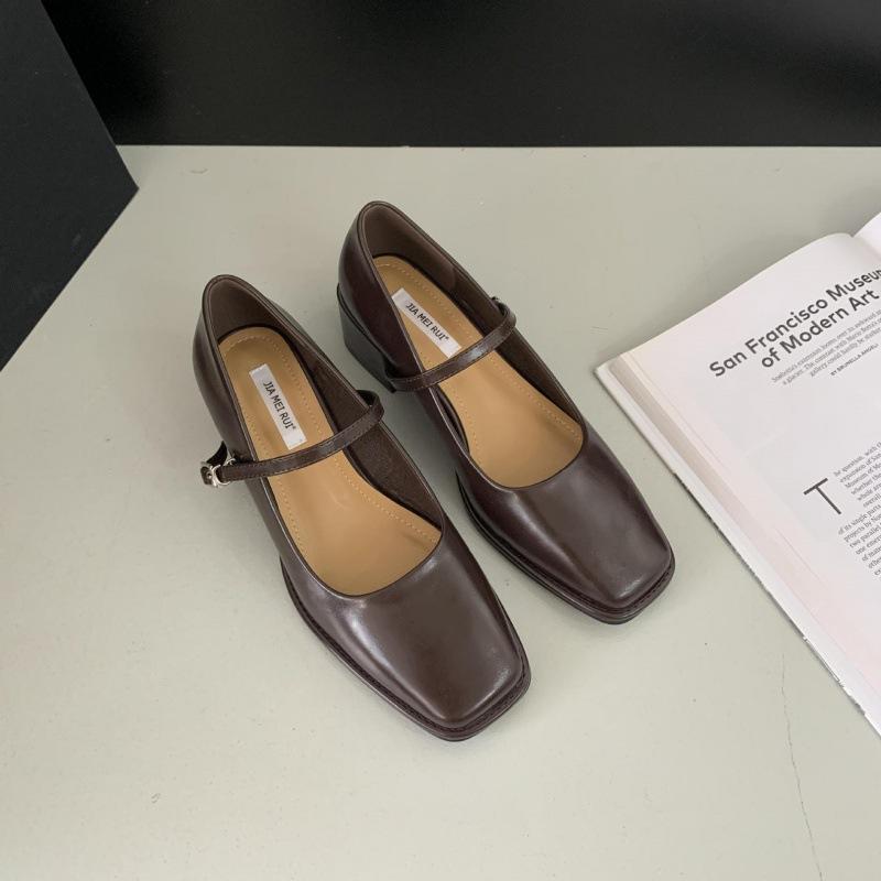 2025 Spring and Autumn New Middle Heel French Niche Mary Jane Thick Heel Single Shoes Women's Retro Word with Square Head Cool