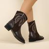 Spring and Fall New Style Fashion Pointy Solid Color Women's Mid-calf Boot with Mid-heel Sleeves Embroidered Western Cowboy Boot