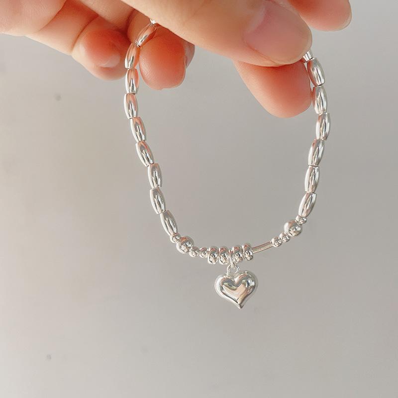 2023 Handmade 925 Sterling Silver Heart & Bead Bracelet for Women
