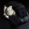 41,5-mm-Uhr-Rosé-Gehäuse mit durchsichtigem Boden, schwarzer Drehteller, Edelstahl-Saphirglas-Zifferblatt, individuelles Logo, auftragen auf Nh35 36 Uhrwerke