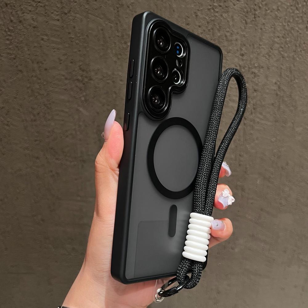Šňůrka na zápěstí Magnetický Matný Průsvitný Kryt Pro Pro Samsung S26 S25 Ultra S24 FE S23 Plus Pro Magsafe Bezdrátové Nabíjení Kryt