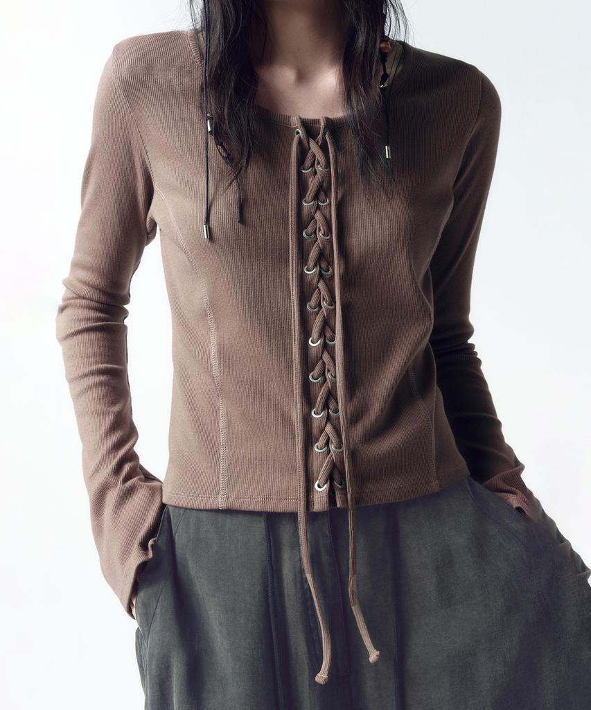 INSILENCE WOMEN Lace-Up Long Sleeve Brown