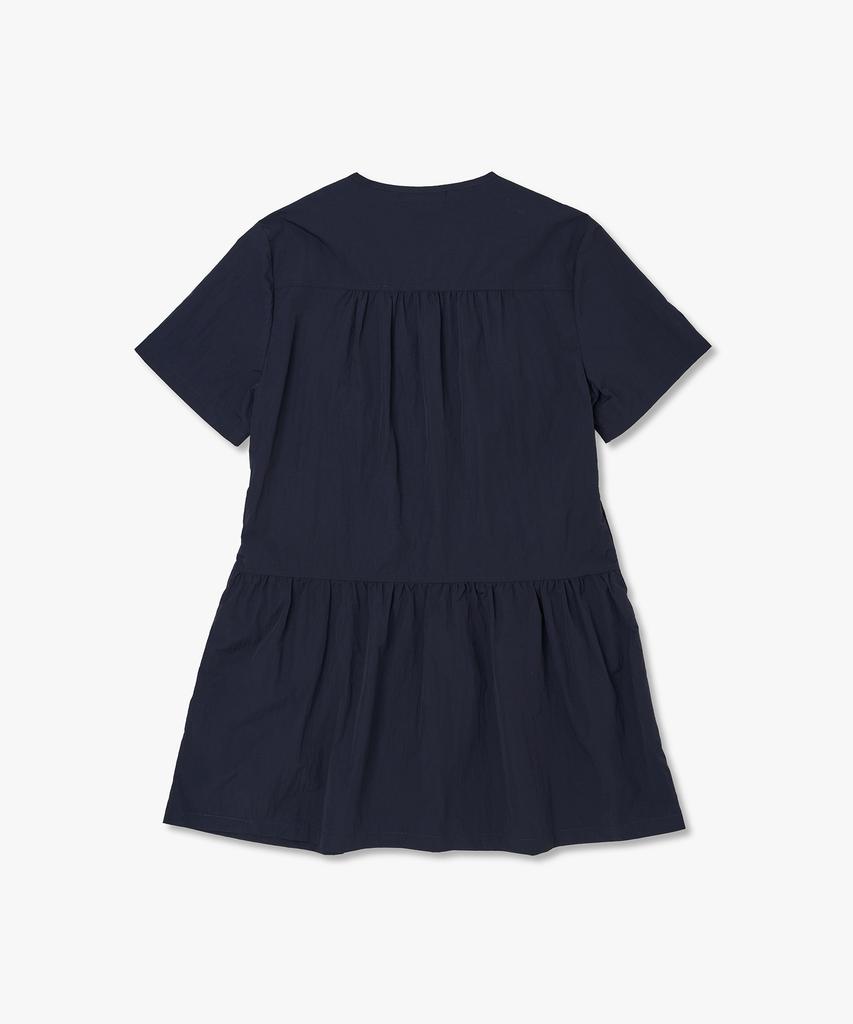 Plack Woman Shirred Short Sleeve Dress Navy