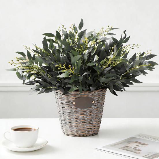 Artificial Salix Leaf 5 Forks Realistic Greenery Flexible Stems No Watering Maintenance Faux Plant Home Decor