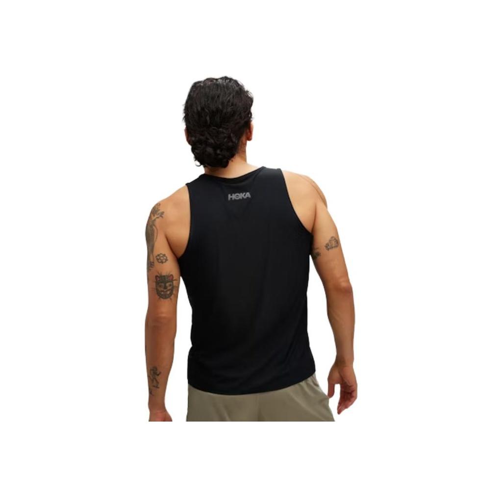 HOKA ONE ONE Solid Logo Lightweight Round Neck Vest Men tops Black 1151070-BLK