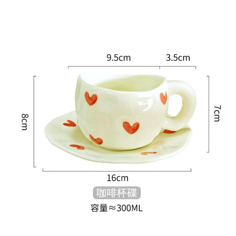 300ML Korean Style Hand Pinched Irregular Ceramic mug Hand-painted Flower Heart Coffee Cup Breakfast Milk Afternoon tea cup Gift