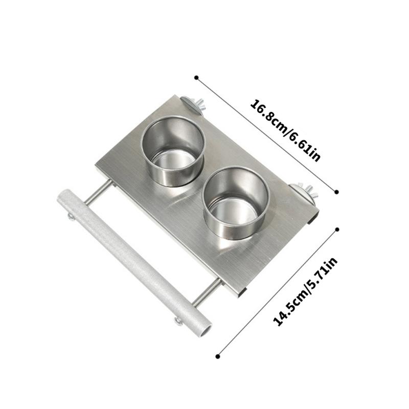 Stainless Steel Parrot Feeders With Double Cup Standing Perch Platform For Cage Bird Rabbits Ferrets Watering Feeding Use
