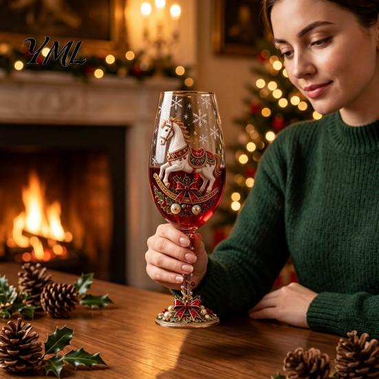 Holiday Collectible Glassware Christmas Nutcracker Champagne Glass, 350ml Hand Painted Wine Unique Home Decor Decorative Drinkware for Festive