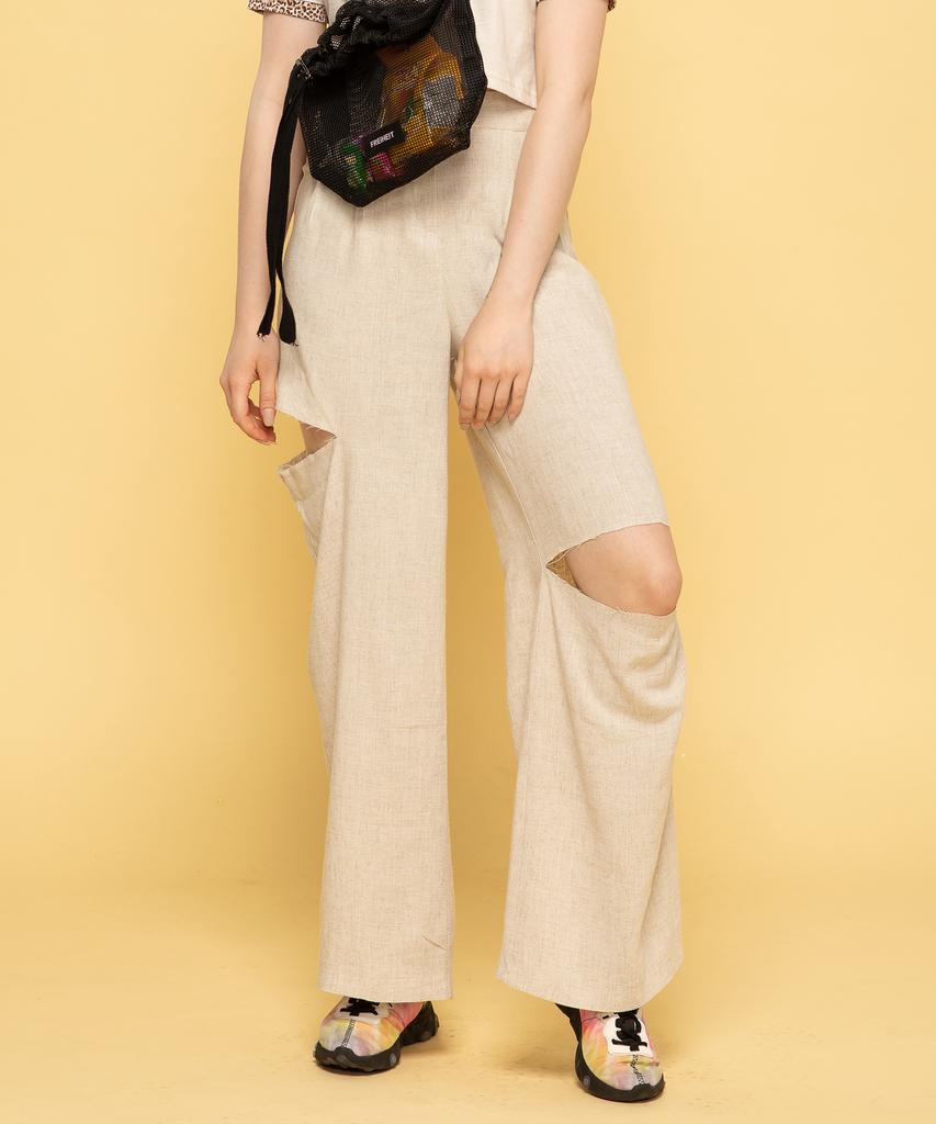 THEFRHT Slit Wide Pants (Beige)