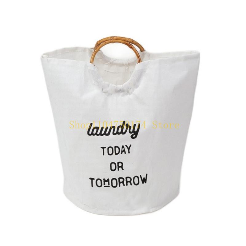 

Waterproof Cotton Foldable Hamper With Sturdy Bamboos Handles Multipurpose Storage For Clothes Toy Household Items top sale білий