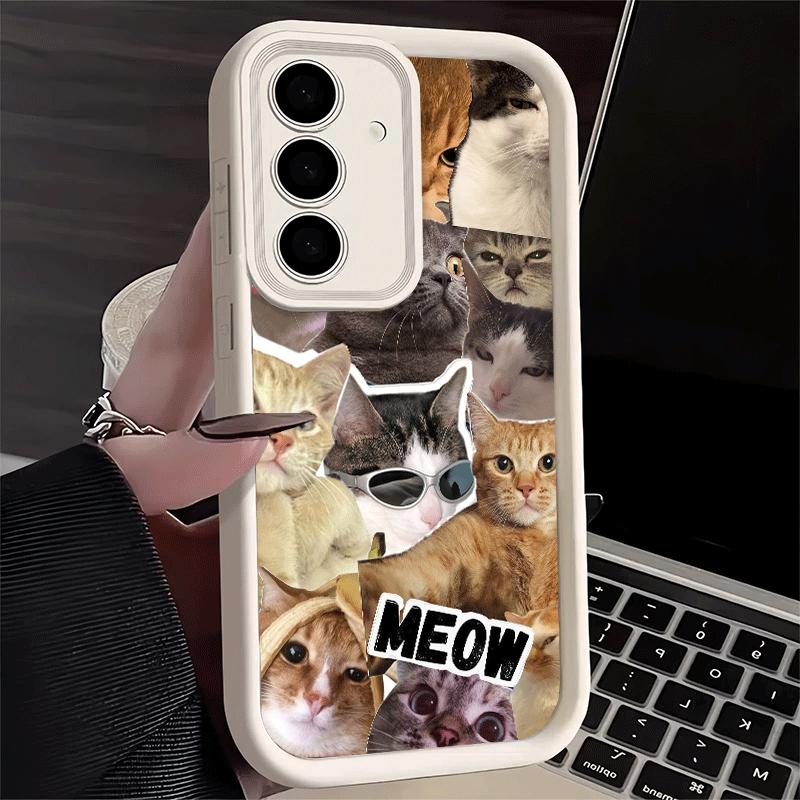 Phone Case for Samsung Galaxy A17 A16 A15 A14 A13 Crying Cats Combine Memes A56 A36 A26 A55 A35 A25 A54 A34 A24 A53 A33 A23 A07