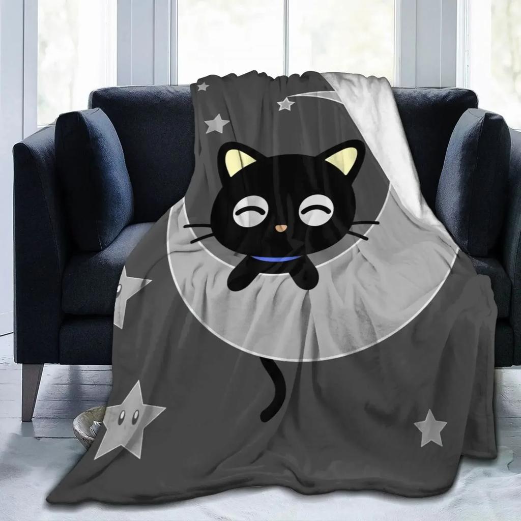 Cute Black Cat with Yellow Eyes Soft Throw Blanket All Season Warm Blankets Lightweight Fuzzy Flannel Throw Blanket for Bed Sofa