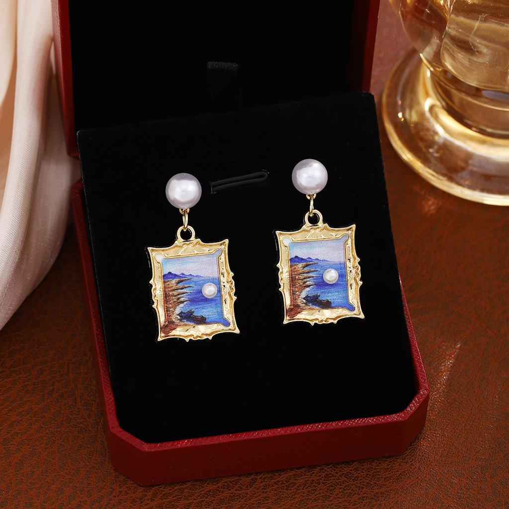 1Pair Fresh and sweet-tempered earrings - Monet Garden French Drop Oil Three-Dimensional Flower Earrings