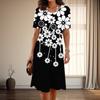 Women's Fashion Graceful Simple Flowers Print Summer Spring Short Sleeve O-Neck Casual Dresses