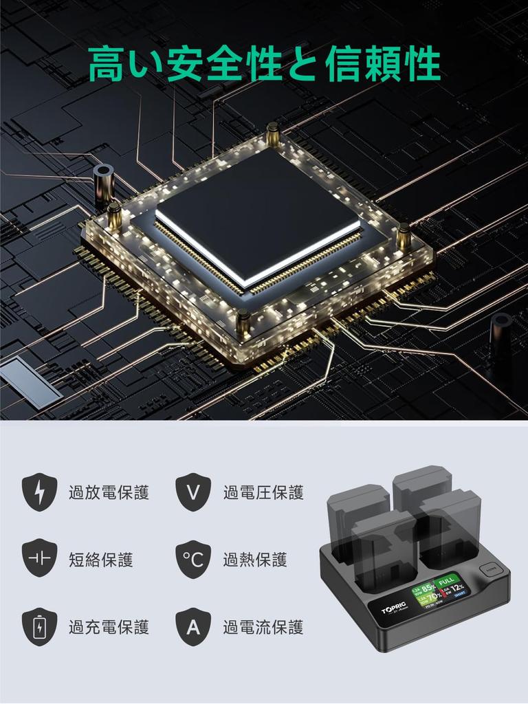 Toprig Charger with PD60W Fast Replacement for Sony Cameras 4 Simultaneous LED Battery Level Compatible with 7R NP-FZ100 4-Channel Charging, USB-C