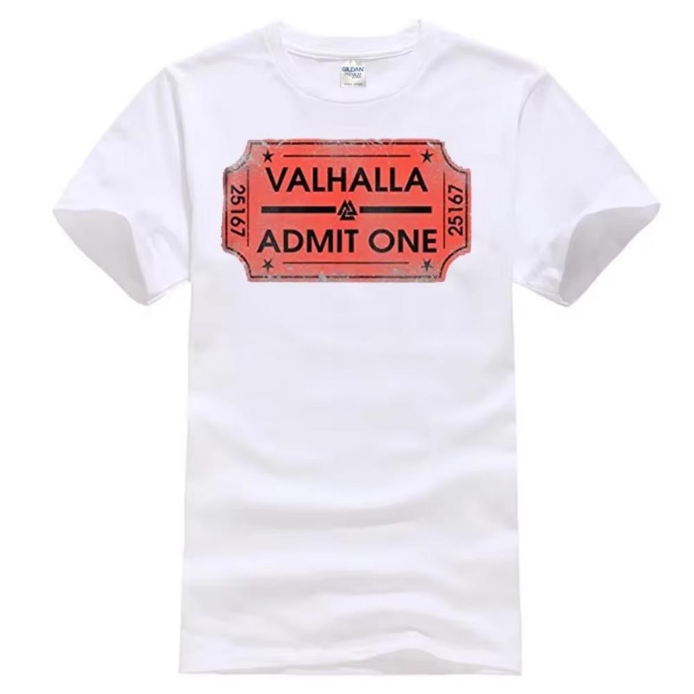 Retro Design Vikingies Norsk Valhalla Ticket T-Shirt 100% Cotton O-Neck Summer Short Sleeve Casual Mens T-shirt Size S-3XL