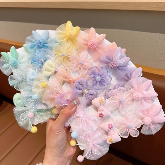 8Pcs Hair Pins Mesh Yarn Bowknot Flower Decor Hairpins Cartoon
