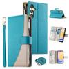 For Samsung Galaxy A25 5G (Global) (161.0mm) Etui Glidelås Lommebok Fargespleiset Lær Flip Telefondeksel med Stropper