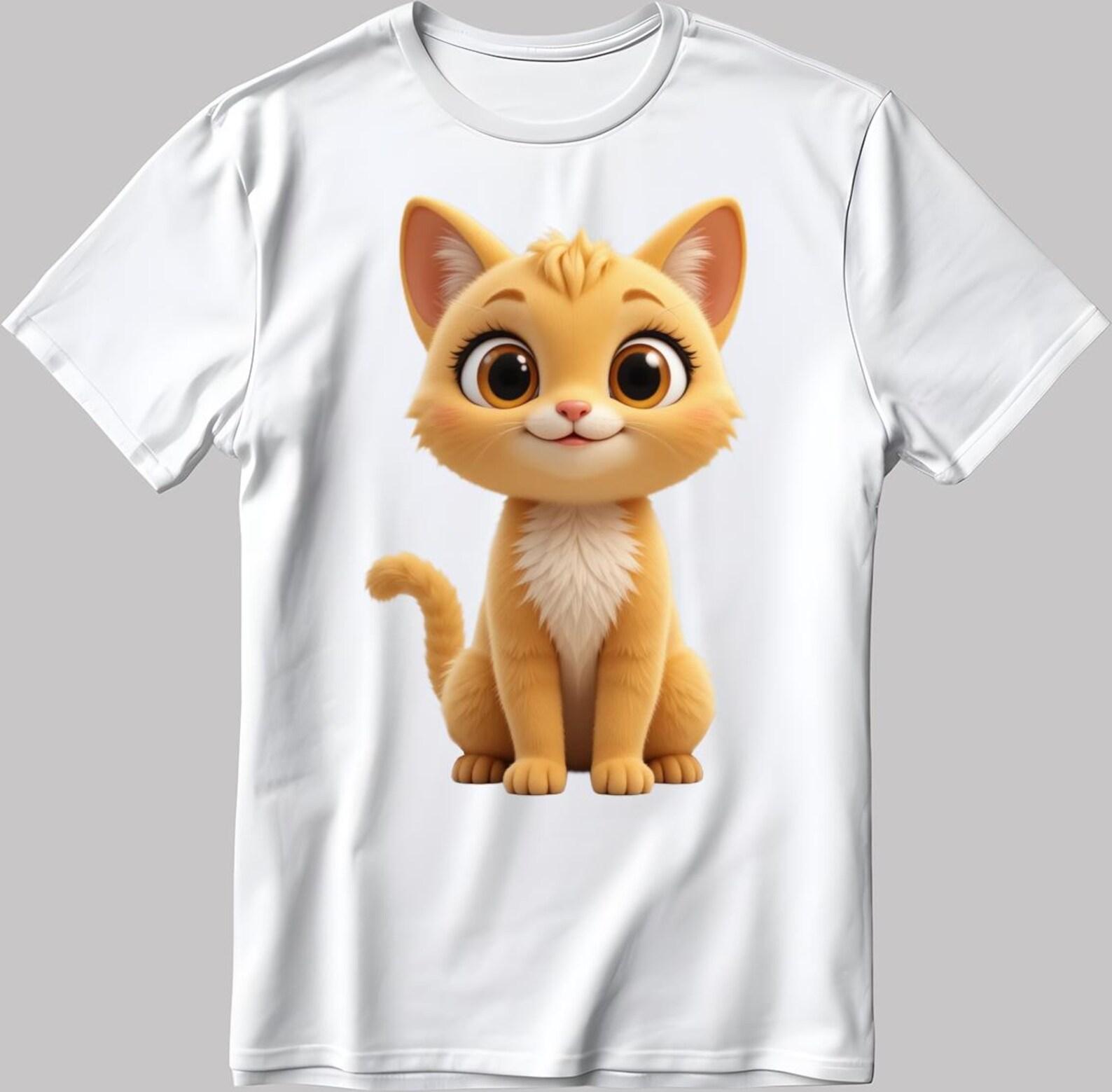 Cartoon Kitten Graphic T-Shirt, Cat Tee DE319 M